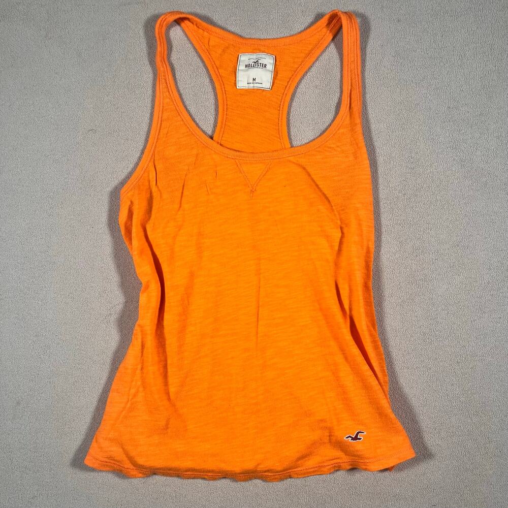 Y2K VTG 90s Athletic Working Out Orange Racerback Tank Top Hollister Henley Sz M